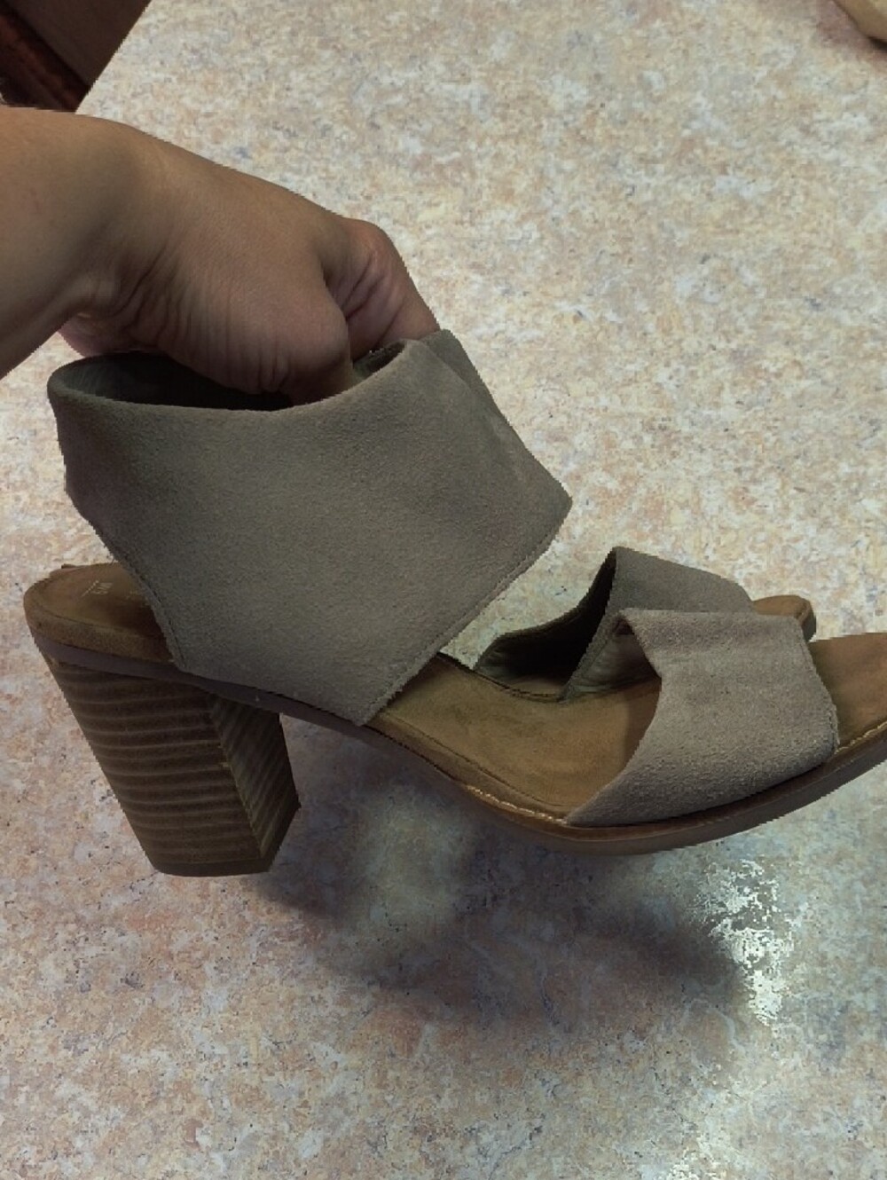TOMS Women's Taupe Suede Wedge Sandals - Picture 2 of 8